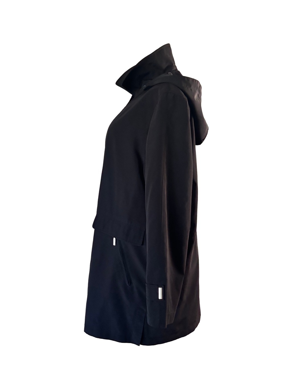 Talbots Petites Black Hooded Raincoat Jacket M Petite Lightweight Trench Coat - Picture 2 of 9